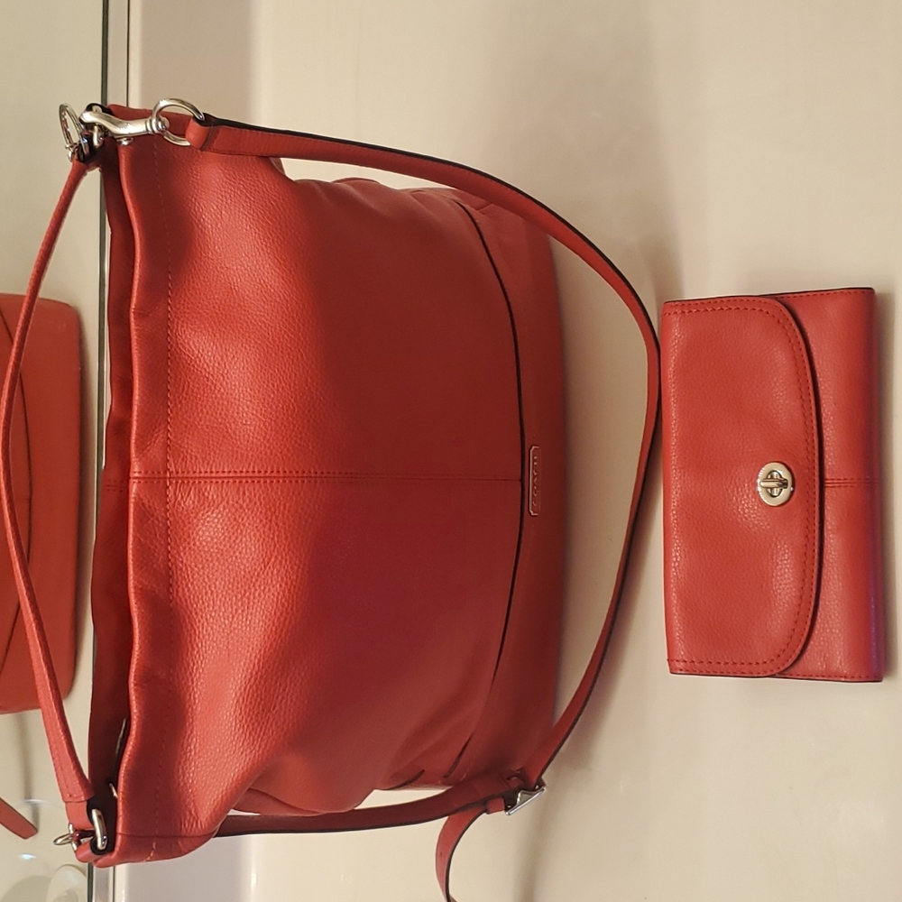 Coach Soft Leather Purse RED with Matching Wallet